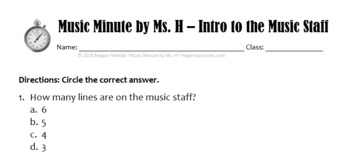 Intro to the Music Staff - Printable PDF Worksheet ELEM Music - Use for