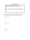Intro to the Quadratic Formula Worksheet