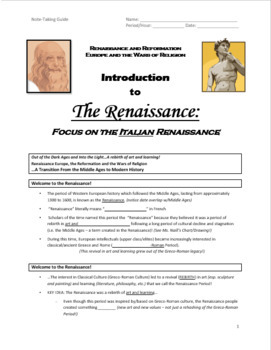 Preview of Intro to the RENAISSANCE - Origins in ITALY - STUDENT NOTE-TAKING GUIDE