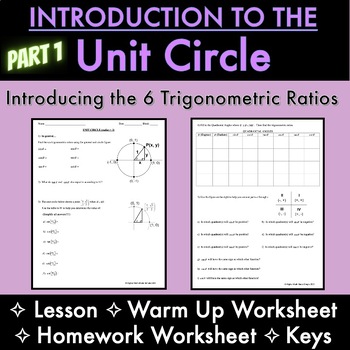 Preview of UNIT CIRCLE with Radians/Degrees, Coordinates & Trig Ratios LESSON & WORKSHEETS