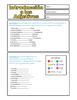 Preview of Introducción a los Adjetivos (Intro to Spanish Adjectives) - Digital Activity