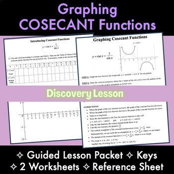 Preview of GRAPHING COSECANT Functions: Lesson Packet, Reference Sheet, 2 Worksheets, KEYS