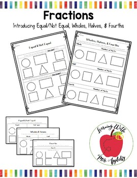 Preview of Introducing Fractions (Equal/Not Equal, Whole, Half, Fourth)