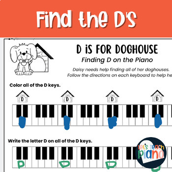 introducing white key d piano worksheet doghouse free printable tpt