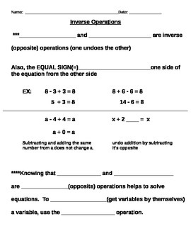 Preview of Introducing Variable Equations notes and assignments