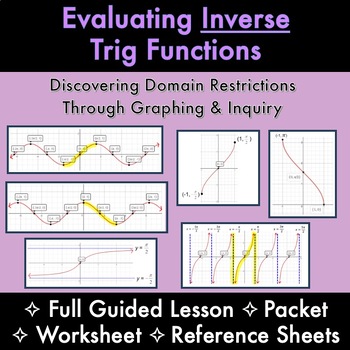 Preview of Graph & Evaluate INVERSE TRIG Functions- Lesson, Worksheet, Reference Sheets