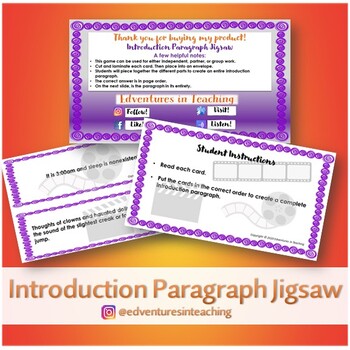 Preview of Introduction Paragraph Jigsaw Activity