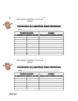 Preview of Introduction To Logarithms (positive whole exponents ONLY)