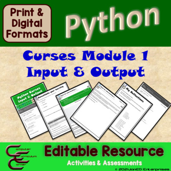 Preview of Introduction To Python Curses Input Output in Python Coding Editable Activities