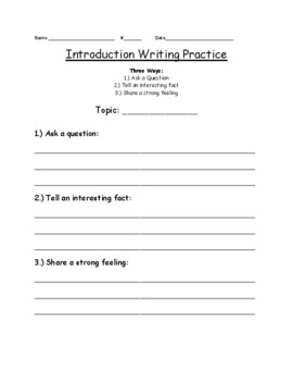 Preview of Introduction Writing Practice- 3 Ways