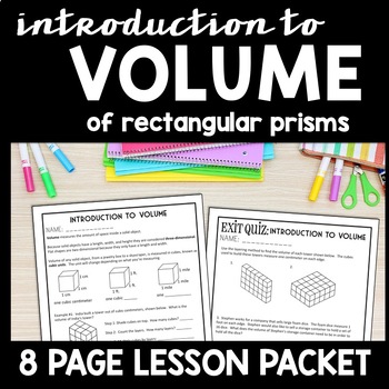 Preview of 5th Grade Introduction to Finding Volume Practice, Word Problems, Notes, Review