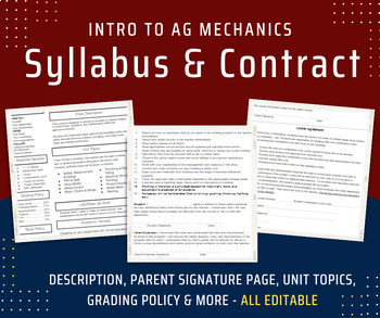 Preview of Introduction to Ag Mechanics Syllabus & Safety Contract - Editable
