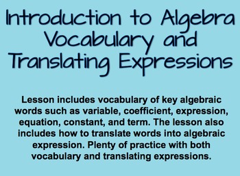 Preview of Introduction to Algebra and Translating Algebraic Expressions SmartBoard Lesson
