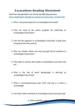 Preview of Introduction to Archaeological Excavations Reading Worksheet