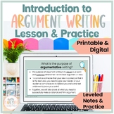 Argumentative Essay Writing Introduction Lesson 6th-8th Grade