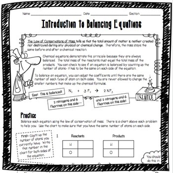 Preview of Introduction to Balancing Chemical Equations Worksheet