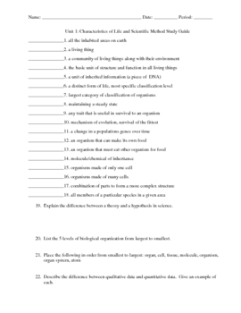 Preview of Introduction to Biology and the Scientific Method Study Guide