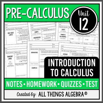 Preview of Introduction to Calculus (PreCalculus Curriculum Unit 12) | All Things Algebra®