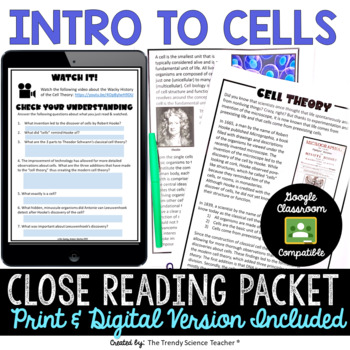 Preview of Introduction to Cells Close Reading Packet