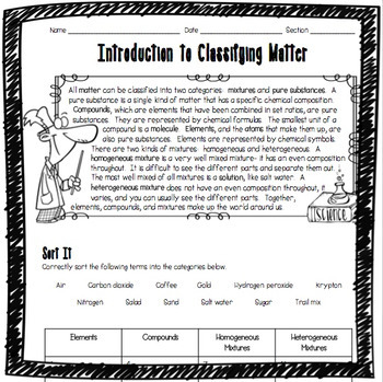 Preview of Introduction to Classifying Matter Worksheet