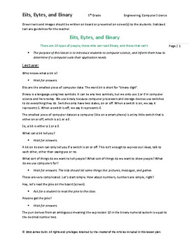 Preview of Introduction to Computer Science Lesson Plan, "Bits, Bytes, & Binary"