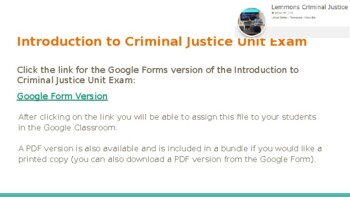 Preview of Introduction to Criminal Justice Unit Exam - Google Form Version