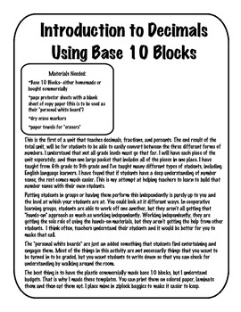 Preview of Introduction to Decimals Using Base 10 Blocks