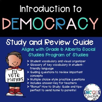 Preview of Introduction to Democracy Study Guide and Review Grade 6 Alberta Social Studies
