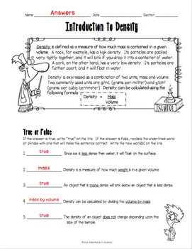 Introduction to Density Worksheet by Adventures in Science | TpT