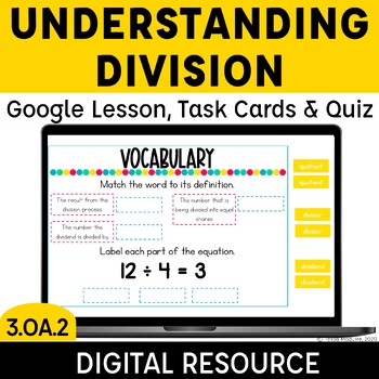 Preview of Introduction to Division Digital Lesson Task Cards & Quiz