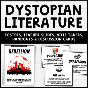 Preview of Introduction to Dystopian Literature Unit - Posters, Discussion Prompts & Slides