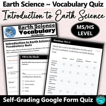 Preview of Introduction to Earth Science Google Form Vocabulary Quiz