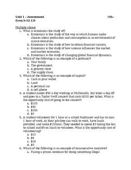 Introduction To Economics - Summative Assessment (high School) By Joe 