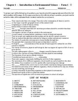 Introduction to Environmental Science - Matching Worksheet - Form 1