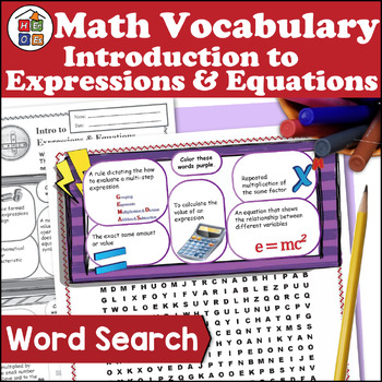 Preview of Introduction to Expressions Pre-Algebra Vocabulary Word Search Puzzle