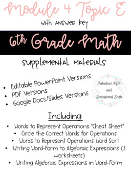 Preview of Introduction to Expressions with Variables - Engage NY Grade 6 Module 4