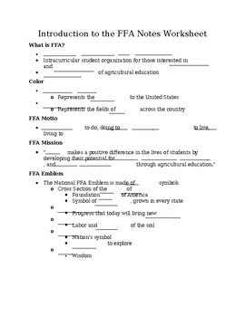 Preview of Introduction to FFA Notes Worksheet