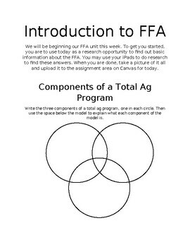 Preview of Introduction to FFA Research Worksheet