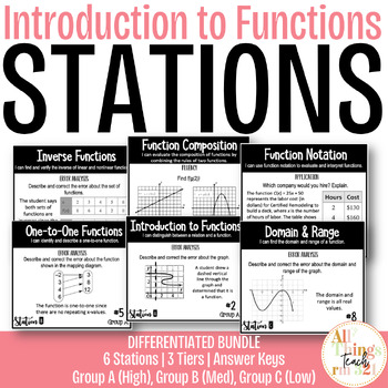 Preview of Introduction to Functions - Differentiated STATIONS BUNDLE + Answer Keys!