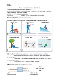 Preview of Introduction to Force - Worksheet | Easel Activity & Printable PDF