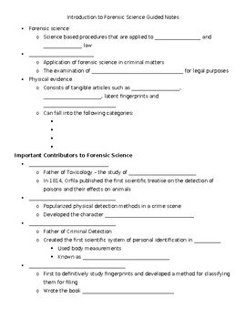 Preview of Introduction to Forensic Science Student Guided Notes