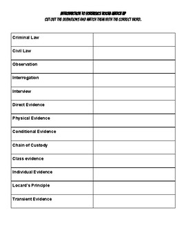 Preview of Introduction to Forensics- Vocabulary Match