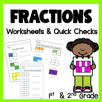Preview of Introduction to Fractions Math Worksheets 1st and 2nd Grade Fraction Practice