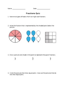 Preview of Introduction to Fractions Quiz