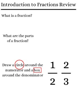 Preview of Introduction to Fractions Review