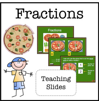 Preview of Introduction to Fractions slides with review questions 1st 2nd 3rd grade