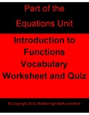 Introduction to Functions Vocabulary Worksheet and Quiz (p