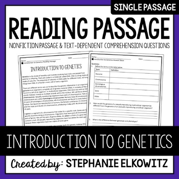 Preview of Introduction to Genetics Reading Passage | Printable & Digital