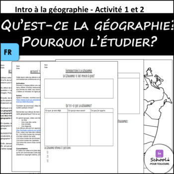 Preview of Introduction to Geography and Maps Activities en FRANÇAIS