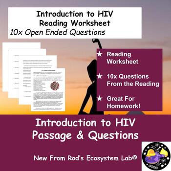 Preview of Introduction to HIV Reading Worksheet **Editable**